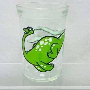 Vintage Welchs Brontosaurus Jelly Juice Glass Jar Green Dinosaur Anchor Hocking